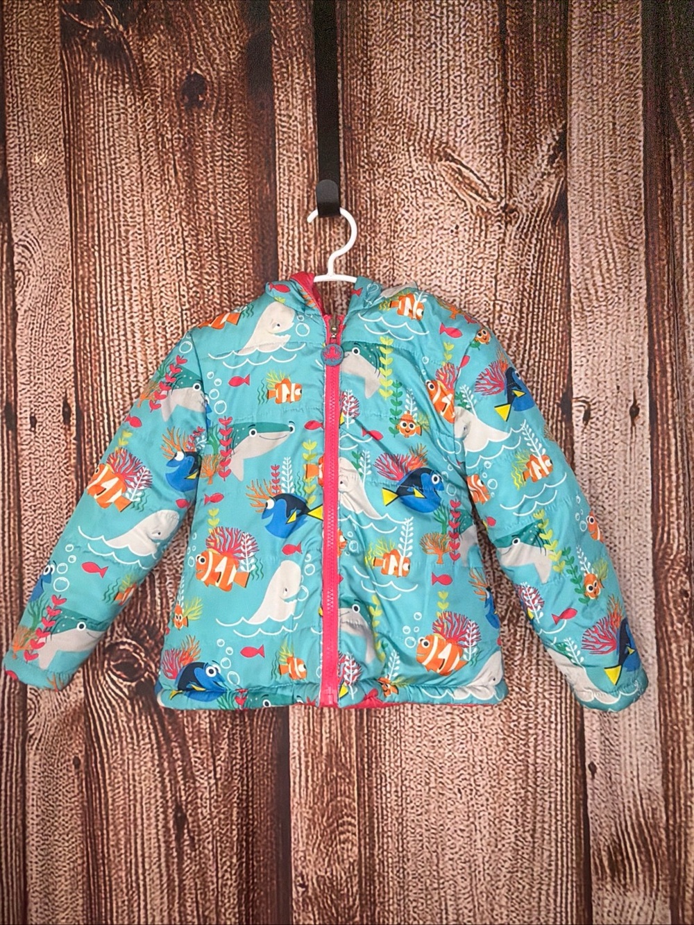 The Disney Store Finding Nemo Dory Reversible Puffer Jacket Coat Girls 3